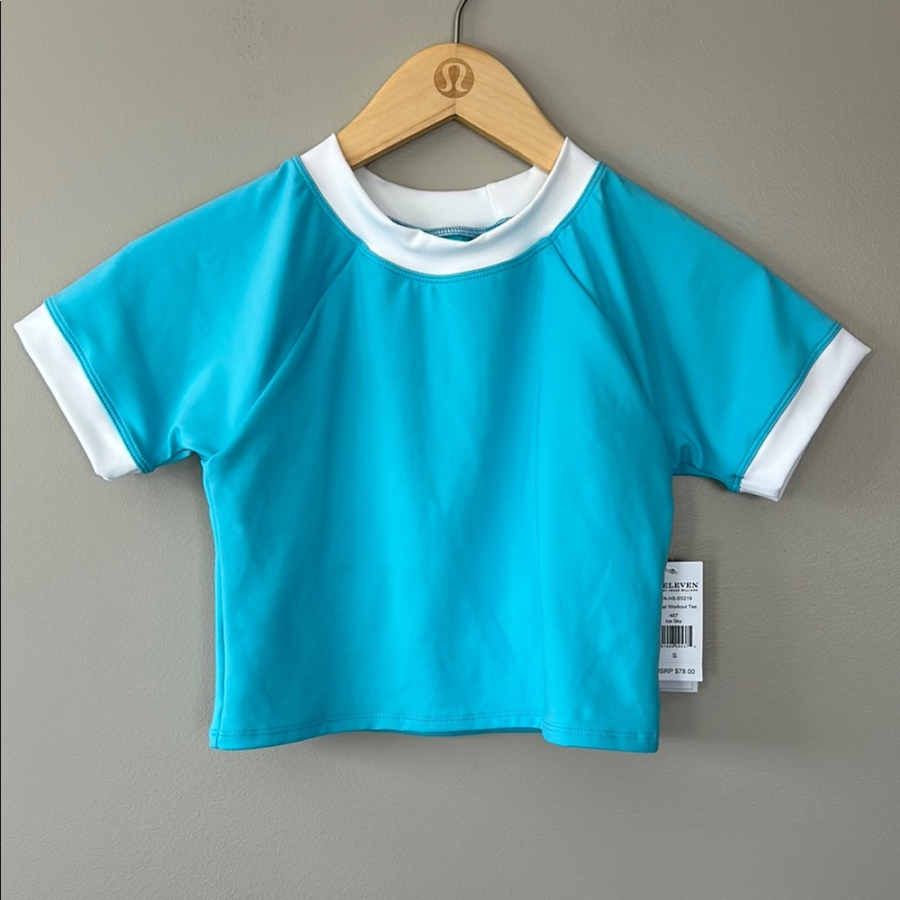 Eleven by Venus Williams K-Swiss Ringer Workout Tee Ice Sky Blue Small Crop Top